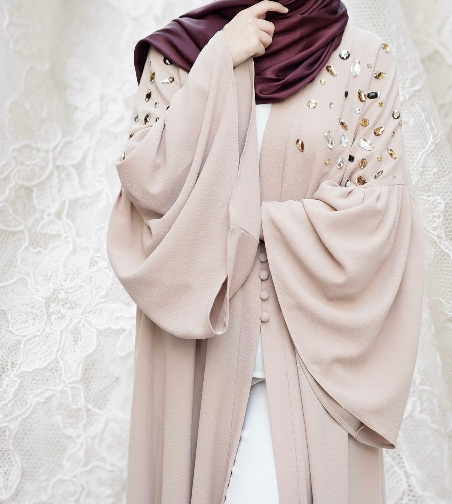 Embellished Bell-Sleeve Shrug Abaya